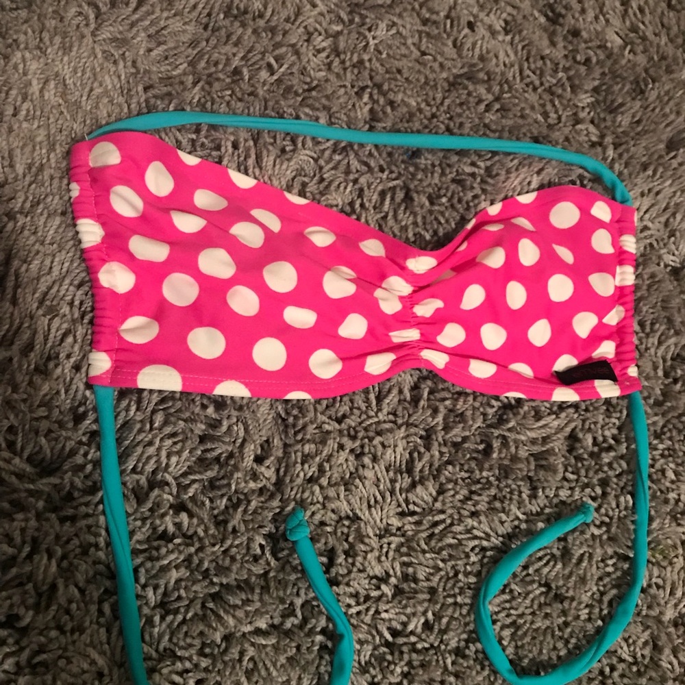 Pink polka dot bandeau bikini top size large nwot